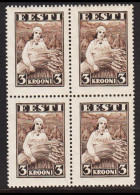 1935. EESTI.  3 KROONI. Beautiful Never Hinged 4-block.  (Michel 108) - JF543589 - Estland