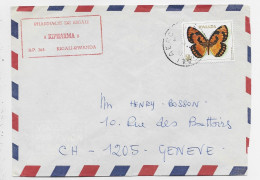 RWANDA 50FR PAPILLON BUTTERFLY SOLO LETTRE COVER  KIGALI 1978 TO SUISSE + GRIFFE PHARMACIE - Brieven En Documenten