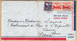 29675 / ⭐ ♥️ Via Air Mail Correo Aero 11952 Jeanne GOURON Astoria NEW-YORK à LAROUX Restaurant Plan Aiguilles Vienne  - 2c. 1941-1960 Cartas & Documentos