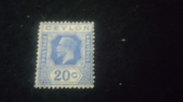 CEYLON- 1911 -25       20C     GEORGE V.      DAMGASIZ - Sri Lanka (Ceylan) (1948-...)