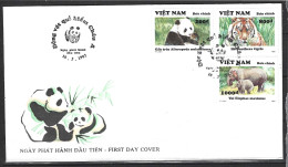 VIETNAM. N°1379-81 De 1993 Sur Enveloppe 1er Jour. Panda/Tigre/Eléphant. - Bären