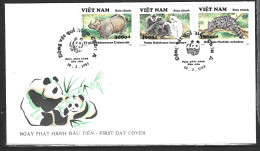 VIETNAM. N°1382-4 De 1993 Sur Enveloppe 1er Jour. Rhinocéros/Panthère/Singe. - Rhinozerosse