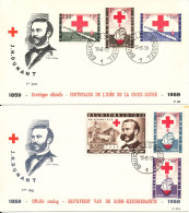 Belgium FDC 10-6-1959 RED CROSS Complete Set Of 6 On 2 Covers With Cachet - 1951-1960