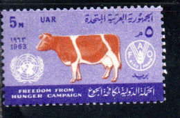 UAR EGYPT EGITTO 1963 FAO FREEDOM FROM HUNGER CAMPAIGN COW UN ONU 5m  MNH - Nuovi