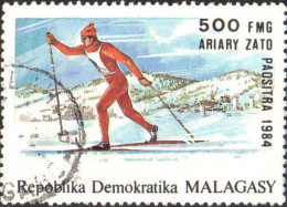 Madagascar (Rep) Timbre Du Bloc Obl Yv:  23 JO Sarajevo Ski De Fond (beau Cachet Rond) - Madagascar (1960-...)