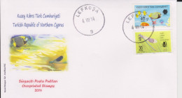 2014 TURKISH CYPRUS ZYPERN CHYPRE CIPRO " Fish And Insect" Overprinted Issues - FDC - Lettres & Documents