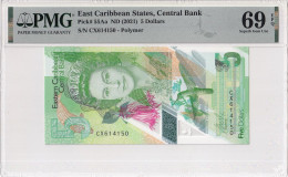 East Caribbean States, 5 Dollars (2021) Polymer P#355d PMG 69EPQ - Caribes Orientales