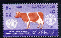UAR EGYPT EGITTO 1963 FAO FREEDOM FROM HUNGER CAMPAIGN COW UN ONU 5m MH - Unused Stamps