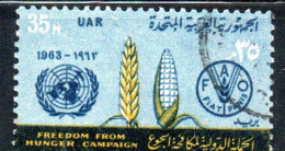 UAR EGYPT EGITTO 1963 FAO FREEDOM FROM HUNGER CAMPAIGN WHEAT CORN AND EMBLEMS 35m USED USATO OBLITERE' - Gebruikt