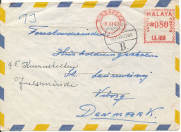 Malaya Air Mail Cover With Red Meter Cancel Singapore 8-6-1960 Sent To Denmark From A Member On M/S Blue Ocean Sweden - Malayan Postal Union