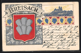 Lithographie Breisach, Ortsansicht Mit Der Burg, Stadtwappen  - Breisach