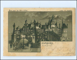 XX14264/ Hamburg Brooksbrücke Halt Gegen Licht Luna No.58 Litho AK Speicherstadt - Controluce