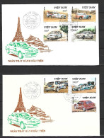 VIETNAM. N°1216-22 De 1991 Sur 2 Enveloppes 1er Jour. Voitures De Rallyes/Peugeot/Tour Eiffel. - Auto's