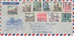 Spain Air Mail Cover Sent To Denmark 9-1-1965  With A Lot Of Stamps   The Cover Is Folded In The Left Side - Lettres & Documents