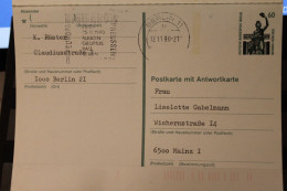 Berlin 1990; Sehenswürdigkeiten Ganzsache Postkarte Mit Antwortkarte P 138, Gebraucht - Cartes Postales - Oblitérées