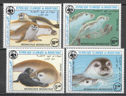 B0181 1986 Mauritania Wwf Seals Marine Life Fauna #871-74 Set Mnh - Marine Life