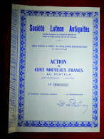 Société Lutèce Antiquités, Paris, France Antiques Trade, Share Certificate - Altri & Non Classificati