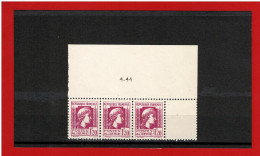 ALGERIE - 1944 - N°213** MARIANNE D'ALGER - SUPERBE - BLOC De 3 TIMBRES  SANS CHARNIERE - BORD DE FEUILLE DATE - Ongebruikt