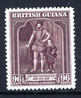 British Guiana 1938-52 KGVI Pictorials - 96c Sir Walter Raleigh - P.12½ HM (SG 316) - Guayana Británica (...-1966)