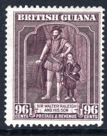 British Guiana 1938-52 KGVI Pictorials - 96c Sir Walter Raleigh - P.12½ X 13 HM (SG 316a) - British Guiana (...-1966)