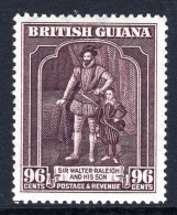 British Guiana 1938-52 KGVI Pictorials - 96c Sir Walter Raleigh - P.13 X 14 HM (SG 316b) - Britisch-Guayana (...-1966)