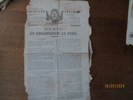 JOURNAL DU DEPARTEMENT DU NORD DU 28 AOÛT 1825 CACHETS FISCAUX ROUGES "ENTRE LES BOURBONS ET NOUS C'EST A LA VIE A LA MO - 1800 - 1849