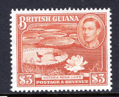 British Guiana 1938-52 KGVI Pictorials - $3 Water Lilies - P.14 X 13 HM (SG 319b) - Guyana Britannica (...-1966)