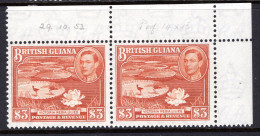 British Guiana 1938-52 KGVI Pictorials - $3 Water Lilies - P.14 X 13 Pair LHM In  Margin (SG 319b) - British Guiana (...-1966)