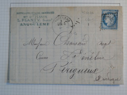 DL 14 FRANCE  BELLE LETTRE  1874 ANGOULEME A PERRIGUEUX  +N°60++AFF. INTERESSANT+VU BEHR.DISPERSION COLLECTION++ - 1863-1870 Napoleon III With Laurels