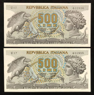 500 Lire Aretusa 1967 2 Es. Consecutivi Fds   LOTTO 4199 - 500 Lire