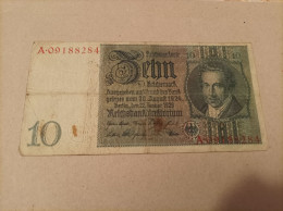 Billete Alemania, 10 Mark, Año 1929, Serie A, Con Resello En Seco - A Identifier