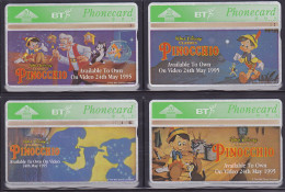 UK 4 Phonecards L&G - - - Disney Pinocchio (complete Series) - BT Emissions Générales