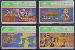 UK 4 Phonecards L&G - - - Disney Pinocchio (complete Series) - BT General Issues