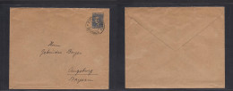 ALBANIA. 1958 (1 Jan) Zyra Bostar / Shkoder - Germany, Bayern, Augsburg. 25gr Blue Stat Env, Cds. Scarce Item. - Albania