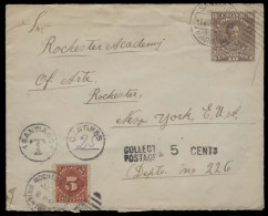 . 1911. Stgo - USA / NY. 10c Brown Stat Env, Taxed + US 5c Postage Due Tied + Aux Marks. Fine. - Afghanistan