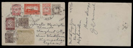 AFGHANISTAN. 1932 (30 May). Kaboul - UK / Lancashire. 8p Brown Stat Card + 7 Adtl, Incl British India 1o X2 Cancelled At - Afghanistan