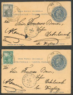 Argentina - Stationery. 1907. Bs As - Germany. 2x 6cts Stat Card With 1c / 2c Adtls + Arrival. Nice Pair. - Autres & Non Classés