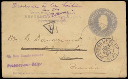 Argentina - Stationery. 1899. Monte Caseros - France. 6c Stat Card, Boxed + Fwded. Nice Town Overseas Usage + "Trovve A  - Autres & Non Classés