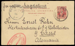 Argentina - Stationery. 1894. Bs As - Germany. 6c Stat Card By Steamer "Magdalena". XF. - Autres & Non Classés