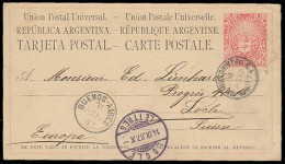 Argentina - Stationery. 1887. Bs As - Switzerland. 6c Stat Cad. Arrival Cds On Front. F-VF. - Autres & Non Classés