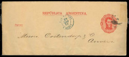 Argentina - Stationery. 1885. Bs As - Belgium. 1c Stat Wrapper + Blue French Pqbt / Ligne J. F-VF. Unusual In This Doc. - Autres & Non Classés