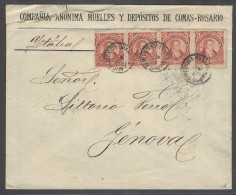 ARGENTINA. 1890 (19 Dec). Rosario - Italy, Genoa (18 Jan 91). Printed Env Bearing 5c Red Horiz Strip Of 4 Cds A Very Sca - Autres & Non Classés