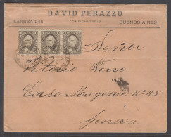 ARGENTINA. 1892 (12 March). BA - Italy, Genoa. Printed Matter Rate Unsealed Fkd Env Bearing 1c Brown Horiz Strip Of Thre - Autres & Non Classés