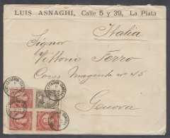 ARGENTINA. 1891 (3 Ene). La Plata, Subestacion Central - Italy, Genoa (19 Jan). Env Fkd 5c X3 1c, 16c Rate + Scarce Stam - Autres & Non Classés