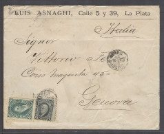 ARGENTINA. 1891 (24 Feb). La Plata, BA - Italy, Genoa (17 March). Fkd Env Bearing 16c Green ABN Perce 6c Mixed Issues Cd - Autres & Non Classés