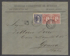 ARGENTINA. 1892 (4 March). BA - Italy, Genoa (1 April). Fkd 12c Rate By 5c X2 + 2c Lilac Cds Buzonistas. VF Usage Scarce - Autres & Non Classés