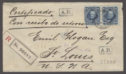 ARGENTINA. 1892. BA - USA / St Louis, Mi (11 March). Reg AR Fkd Env 24c Blue Pair Cds + R-label. VF Used. - Autres & Non Classés