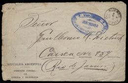 ARGENTINA. 1895 (21 Nov). BA - Brazil (27 Nov). Official Nº 3. Post Office Stampless Mail. Unusual Early Precursor. Arri - Autres & Non Classés