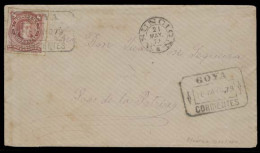 ARGENTINA. 1879 (16 May). Goya / Corrientes - Paraguay (21 May). Env Fkd 8c, Wasted Plate, Tied Box Ds. Arrival On Front - Autres & Non Classés