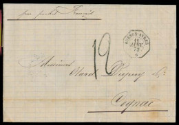 ARGENTINA. 1873 (10 Jan). Rosario - Bs As. EL Via French Consular Cachet Octa Cds On Front (xxx) + 19d Charge. VF. - Autres & Non Classés